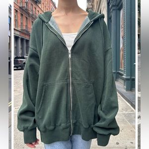 Brandy Melville Dark Green Christy Zip-Up Hoodie